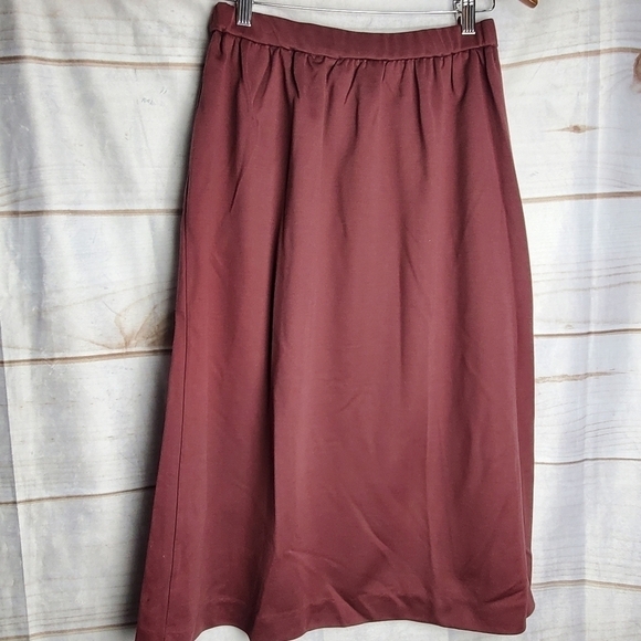 Vintage 80s Catalina Burgundy Pencil Elastic Waist Skirt With Pockets Size 12 - Picture 5 of 10